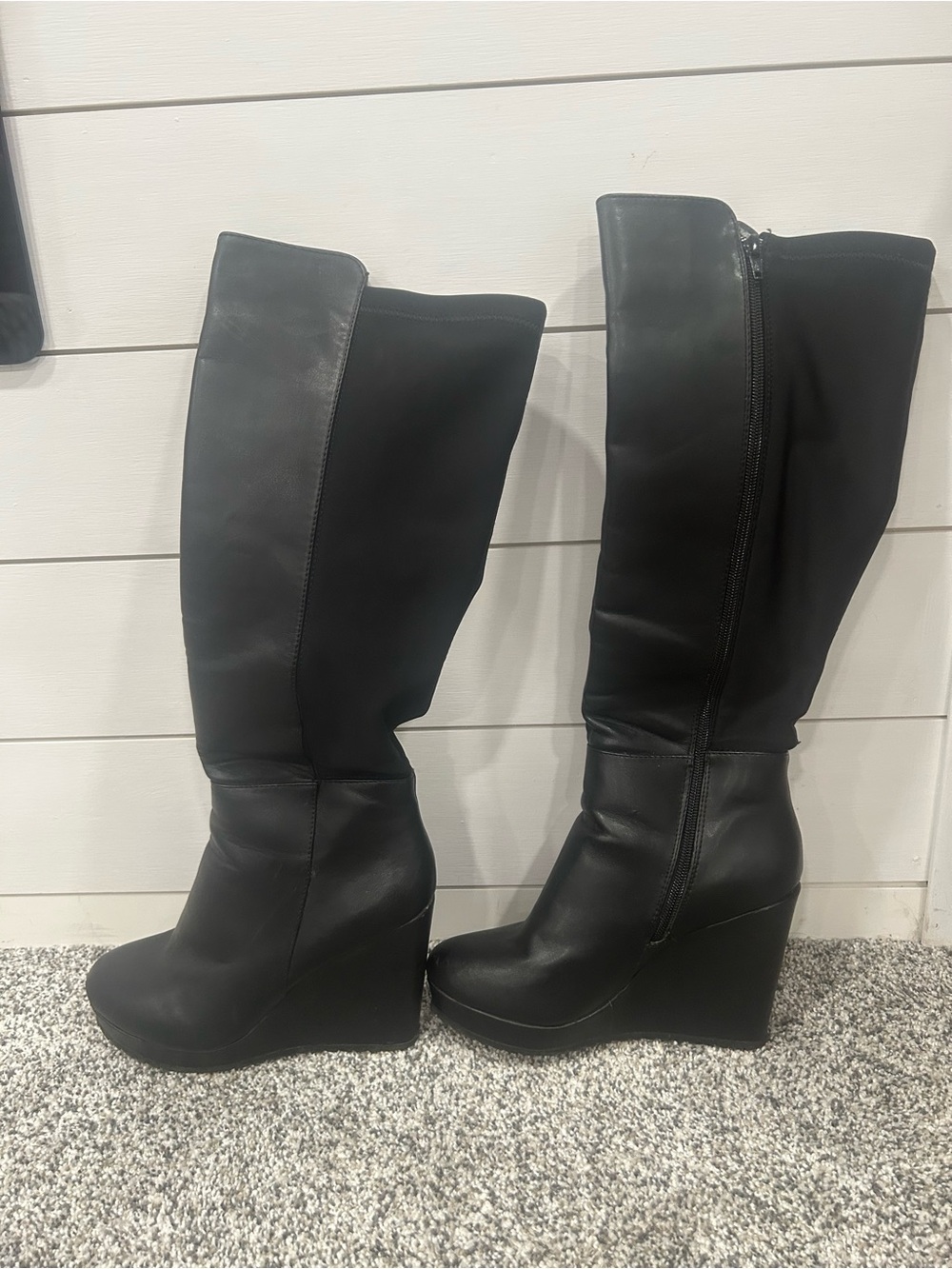 Black Knee-High Wedge Boots 8.5